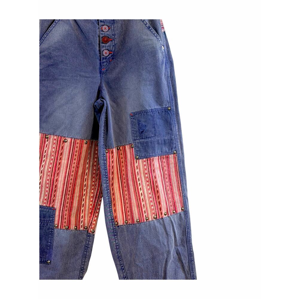 Free People La Vie Patched Pants Size 6 High Rise Wide Leg Relaxed Boho NWT - Picture 7 of 12
